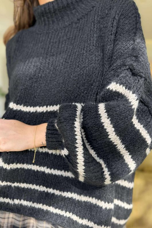 Big Softie Stripe Funnel Grunge Knit Black